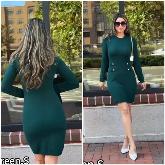 NWT Anrabess Green Long Sleeve Crew Cocktail Bodycon Sweater Mini Dress XL - Picture 2 of 11